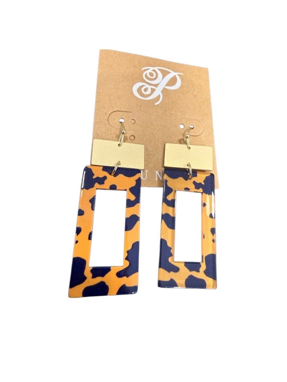 Plunder Dangle Animal Print Rectangle Gold Tone Earrings